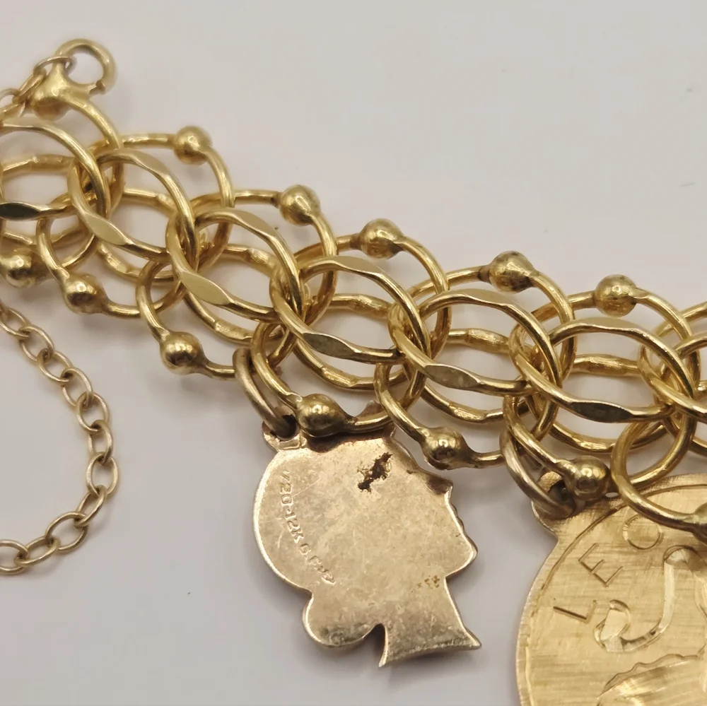 Vintage 1/20 12K G.F Charm Bracelet, Earrings And Pendent With Charm Lot Estate - Picture 12 of 16
